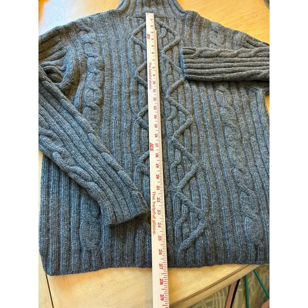 VTG Mens L Turtleneck Fisherman Gray Wool Sweater Diamond Chunky 100% Lambswool